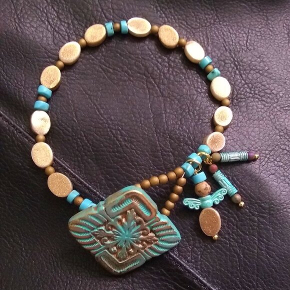 Patina-Painted Loop & Button Bracelet ~ Boho Southwestern Casual Summer Vibes - Picture 1 of 9